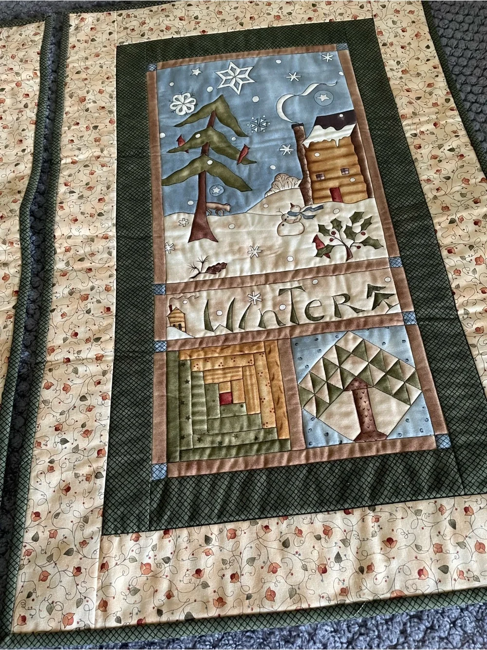 4 seasons Appliqué Quilted Table Runner - Rust and Cream